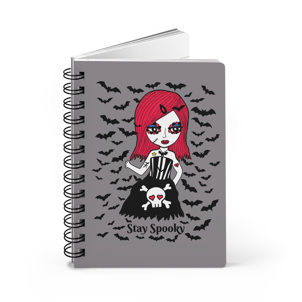 Spiral Journal — Cute Gothic "Stay Spooky" Notebook (Morticia Quote, Bats)
