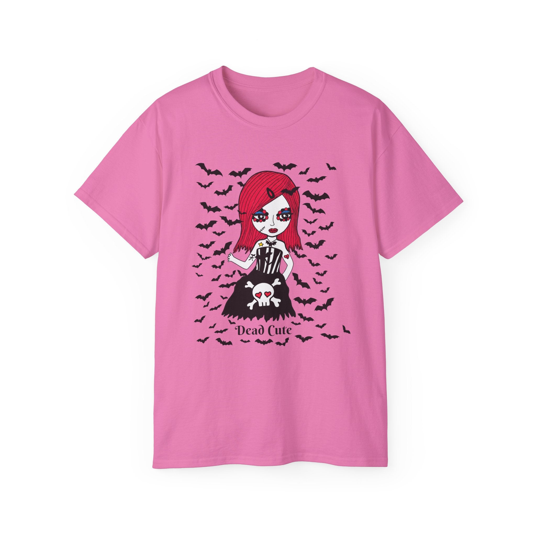 Dead Cute Goth Girl T-Shirt — Red-Haired Girl with Bats