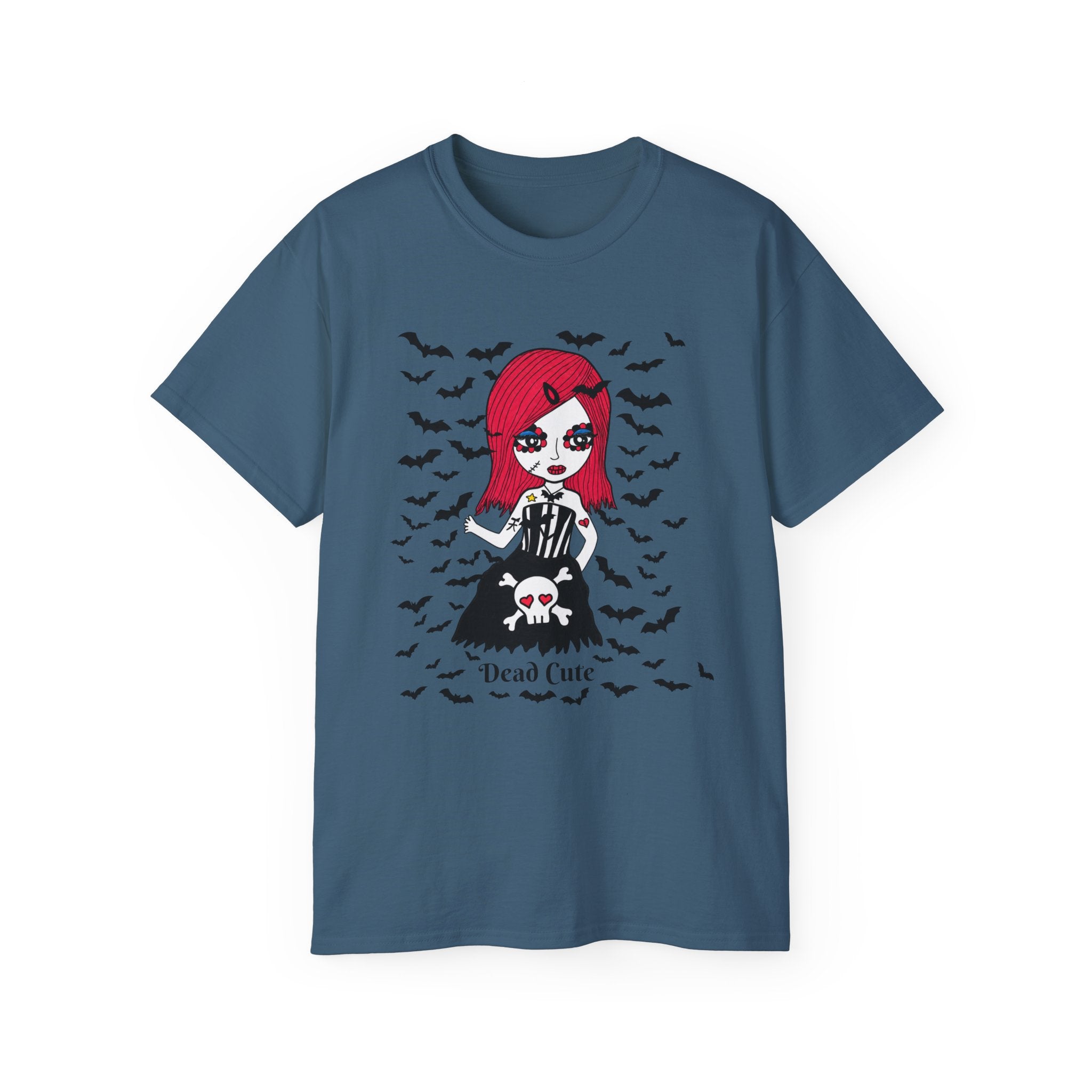 Dead Cute Goth Girl T-Shirt — Red-Haired Girl with Bats