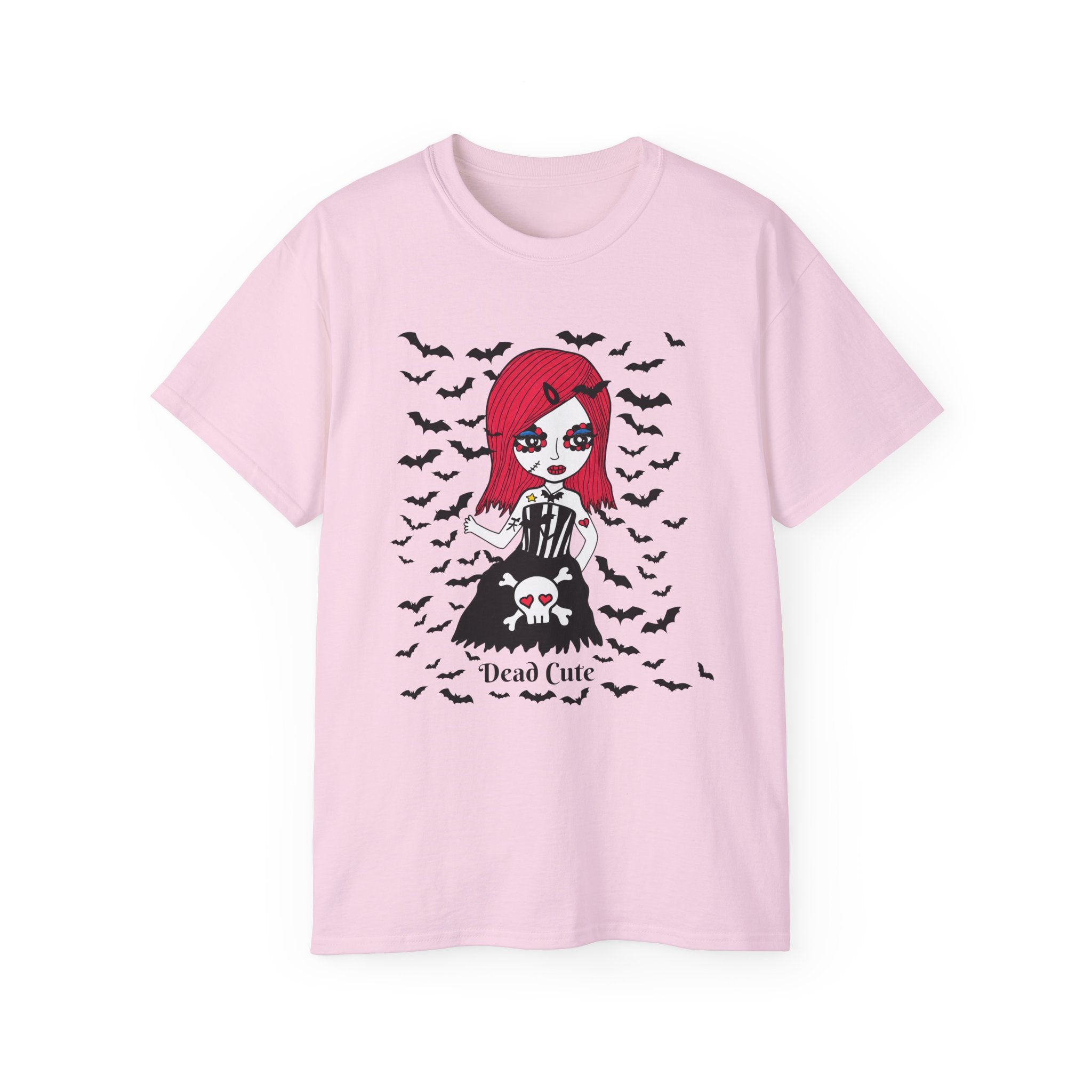 Dead Cute Goth Girl T-Shirt — Red-Haired Girl with Bats