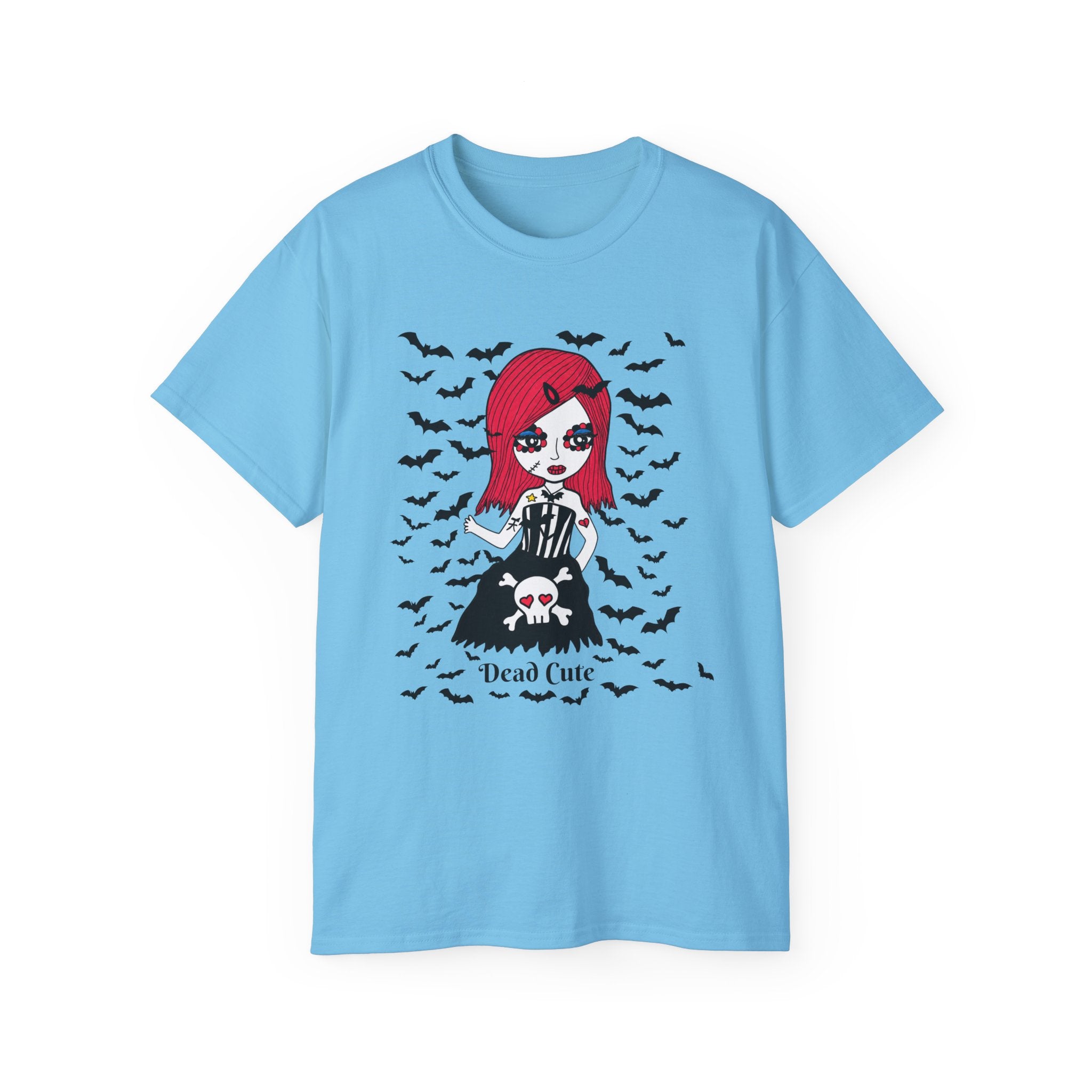 Dead Cute Goth Girl T-Shirt — Red-Haired Girl with Bats