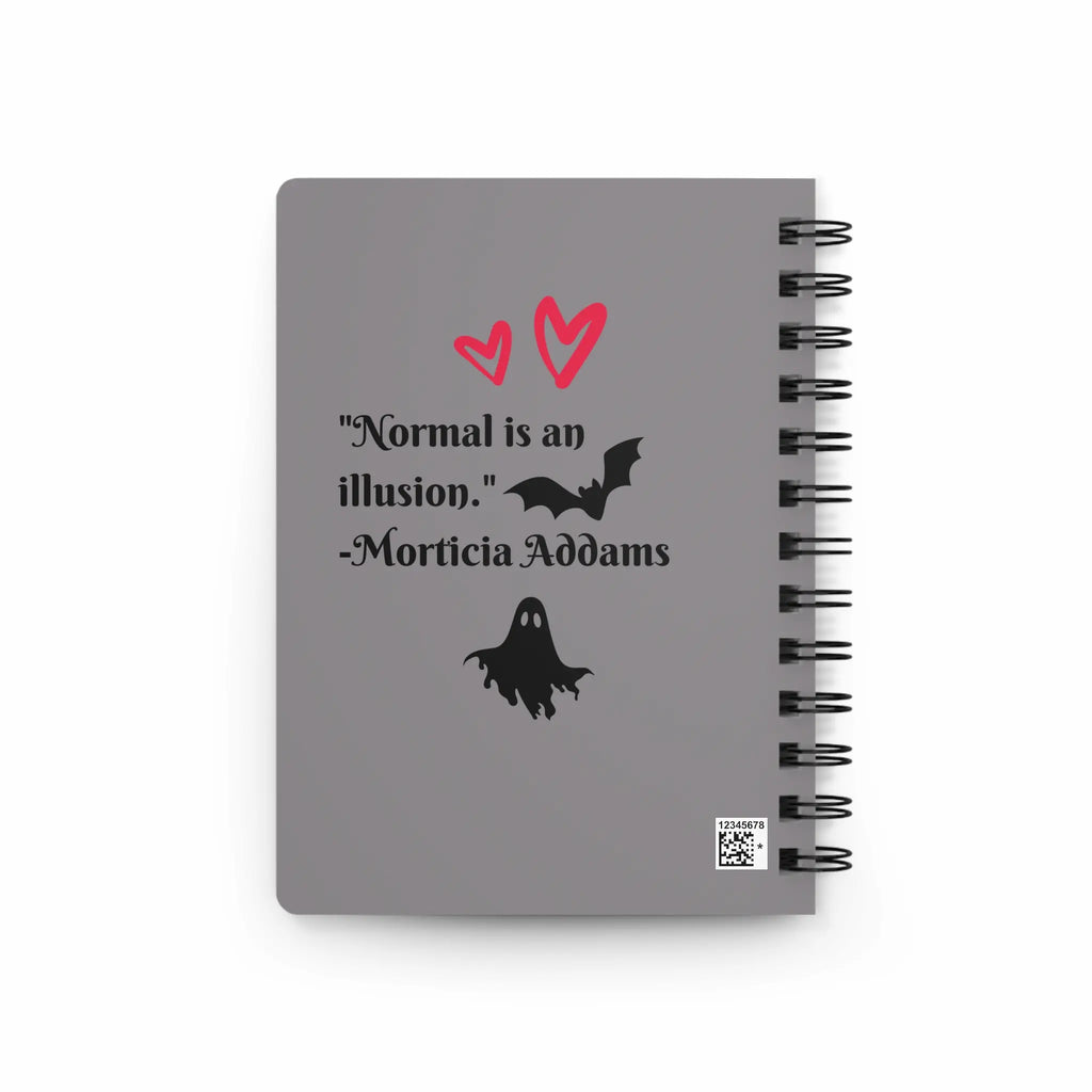 Morticia-Inspired 'Stay Spooky' Spiral Journal — Gothic Cute Notebook with Quote