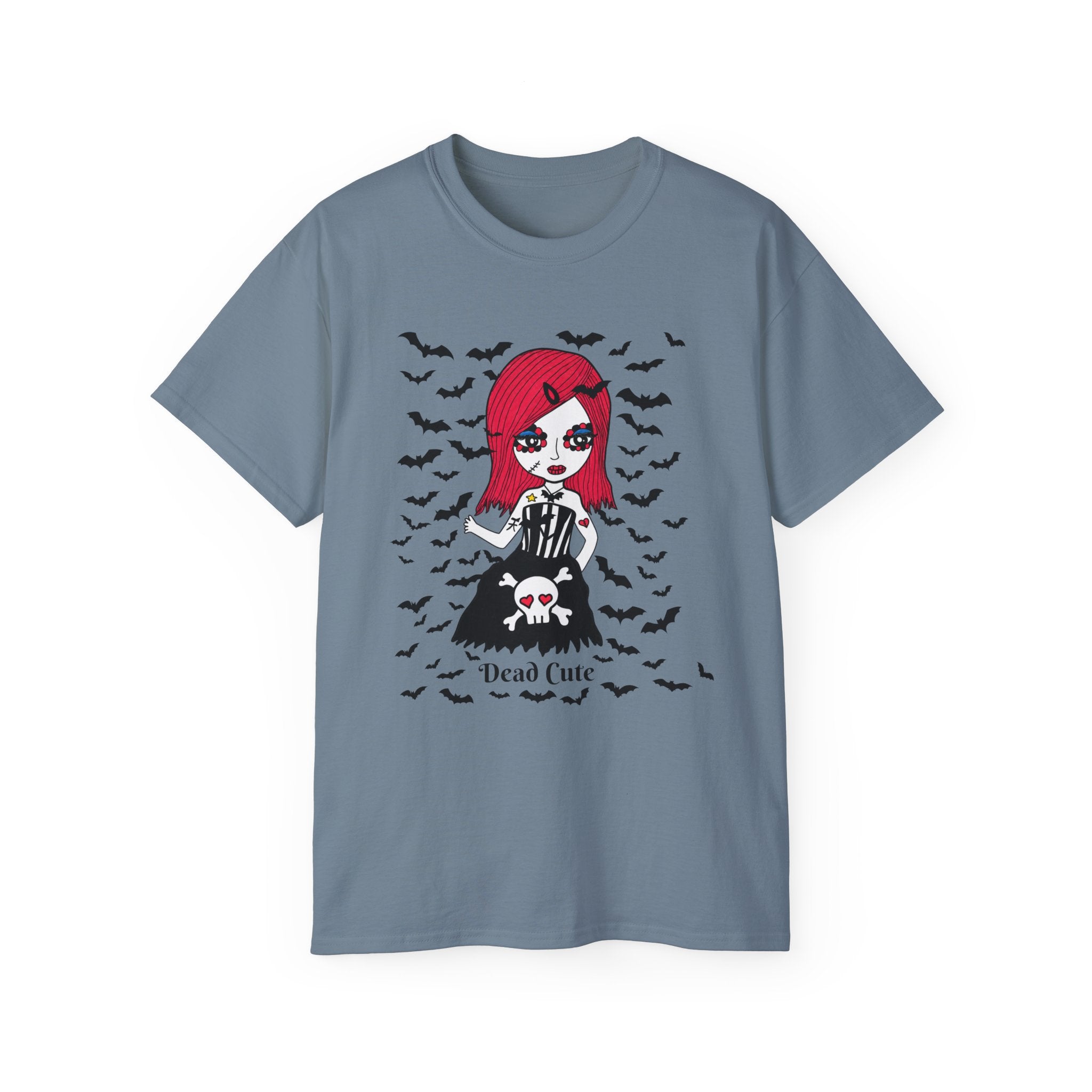 Dead Cute Goth Girl T-Shirt — Red-Haired Girl with Bats