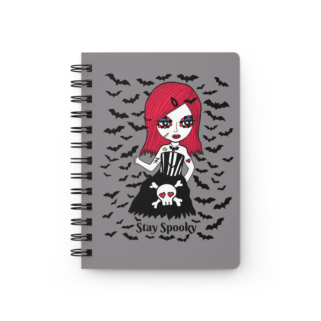 Spiral Journal — Cute Gothic "Stay Spooky" Notebook (Morticia Quote, Bats)
