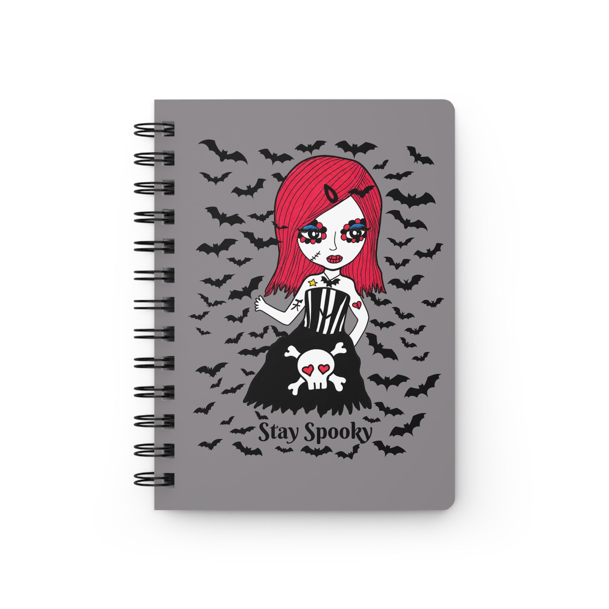 Spiral Journal — Cute Gothic "Stay Spooky" Notebook (Morticia Quote, Bats)