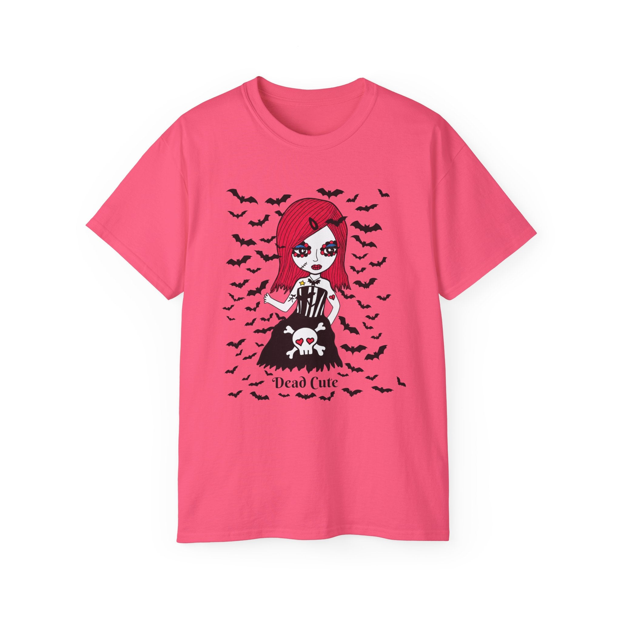 Dead Cute Goth Girl T-Shirt — Red-Haired Girl with Bats