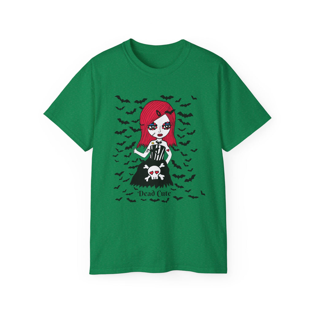 Dead Cute Goth Girl T-Shirt — Red-Haired Girl with Bats
