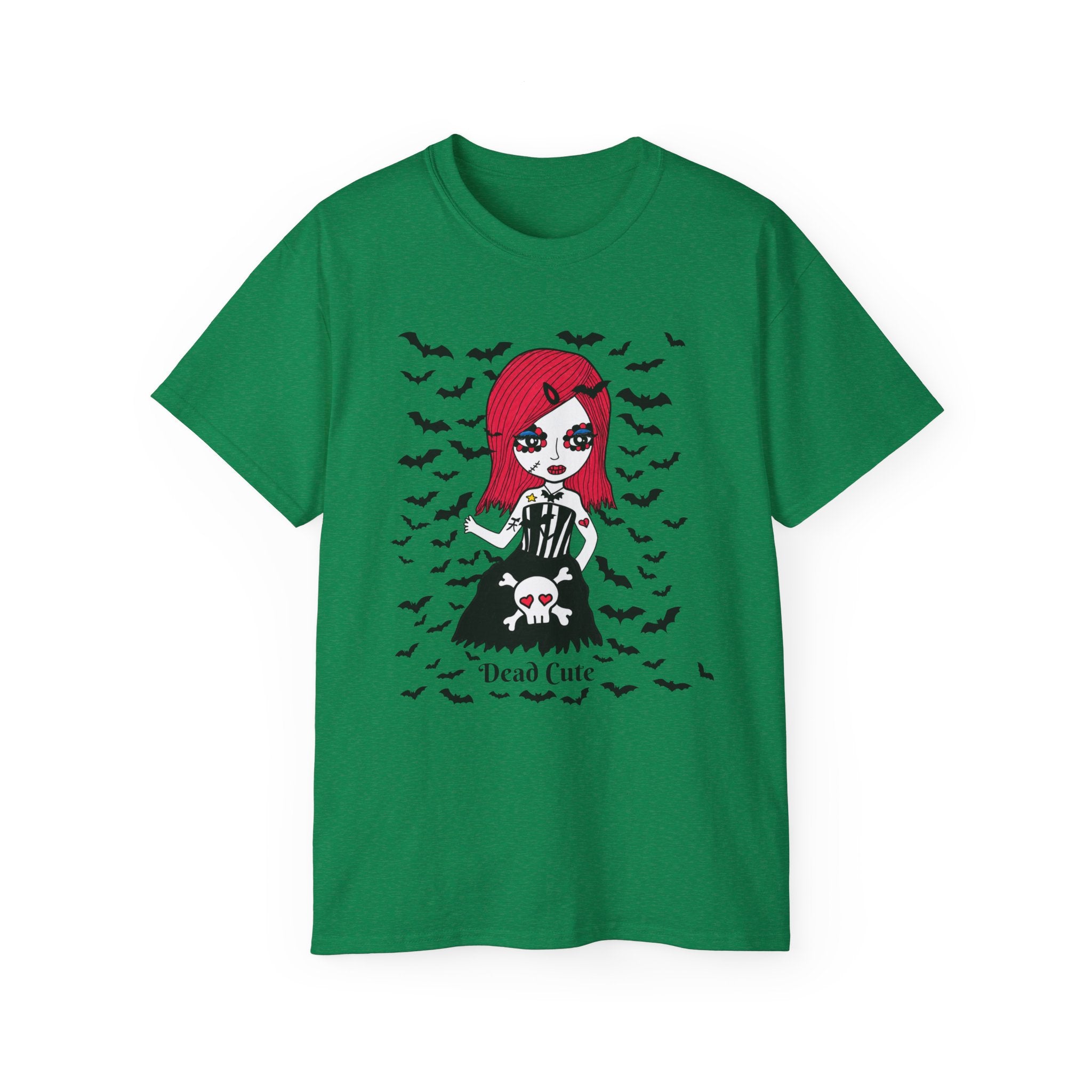 Dead Cute Goth Girl T-Shirt — Red-Haired Girl with Bats