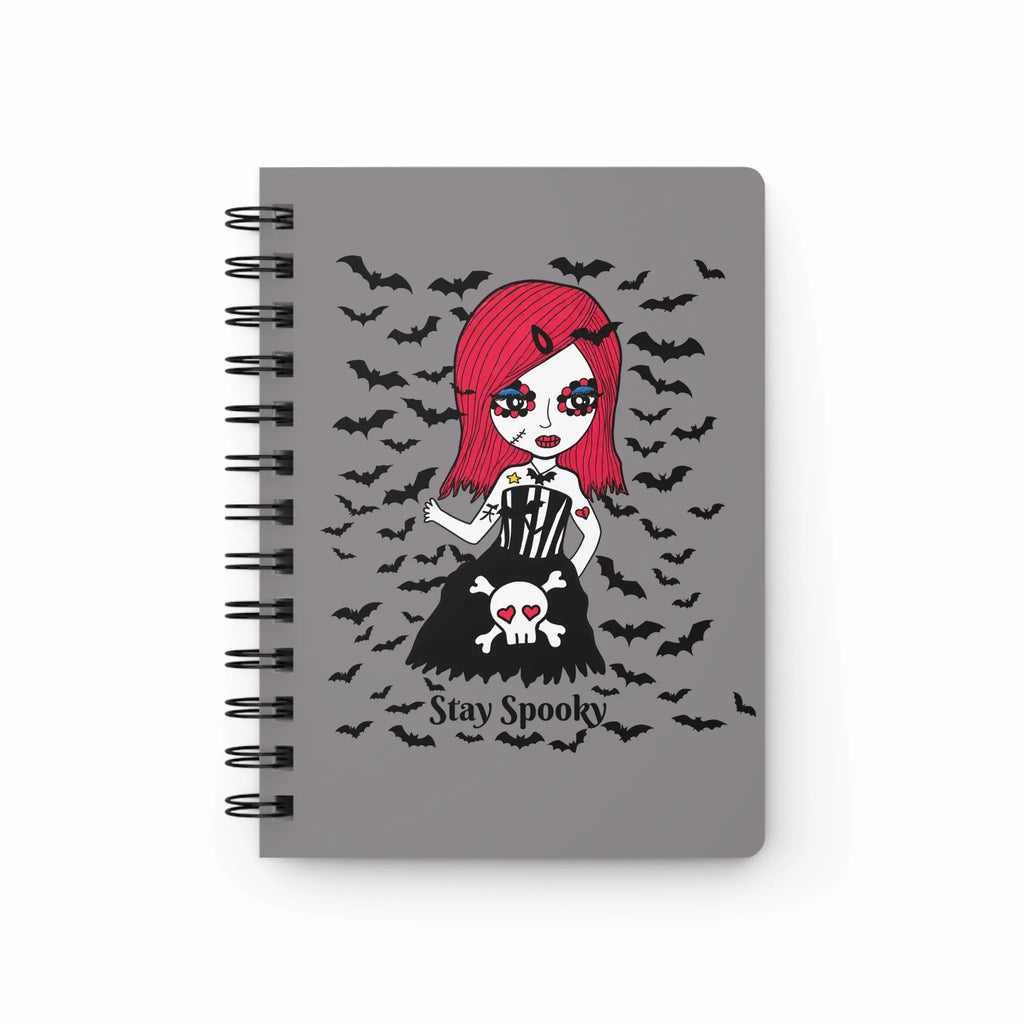 Morticia-Inspired 'Stay Spooky' Spiral Journal — Gothic Cute Notebook with Quote