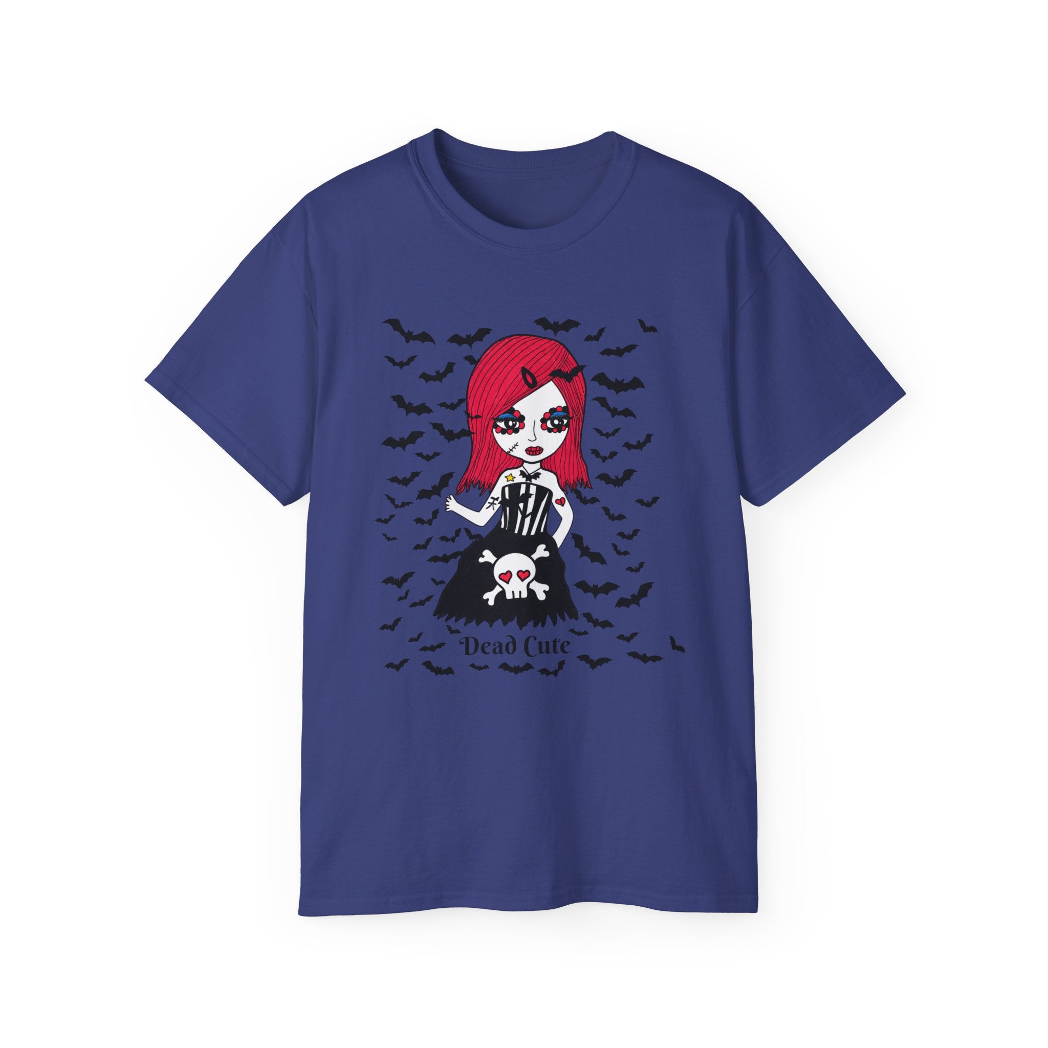 Dead Cute Goth Girl T-Shirt — Red-Haired Girl with Bats