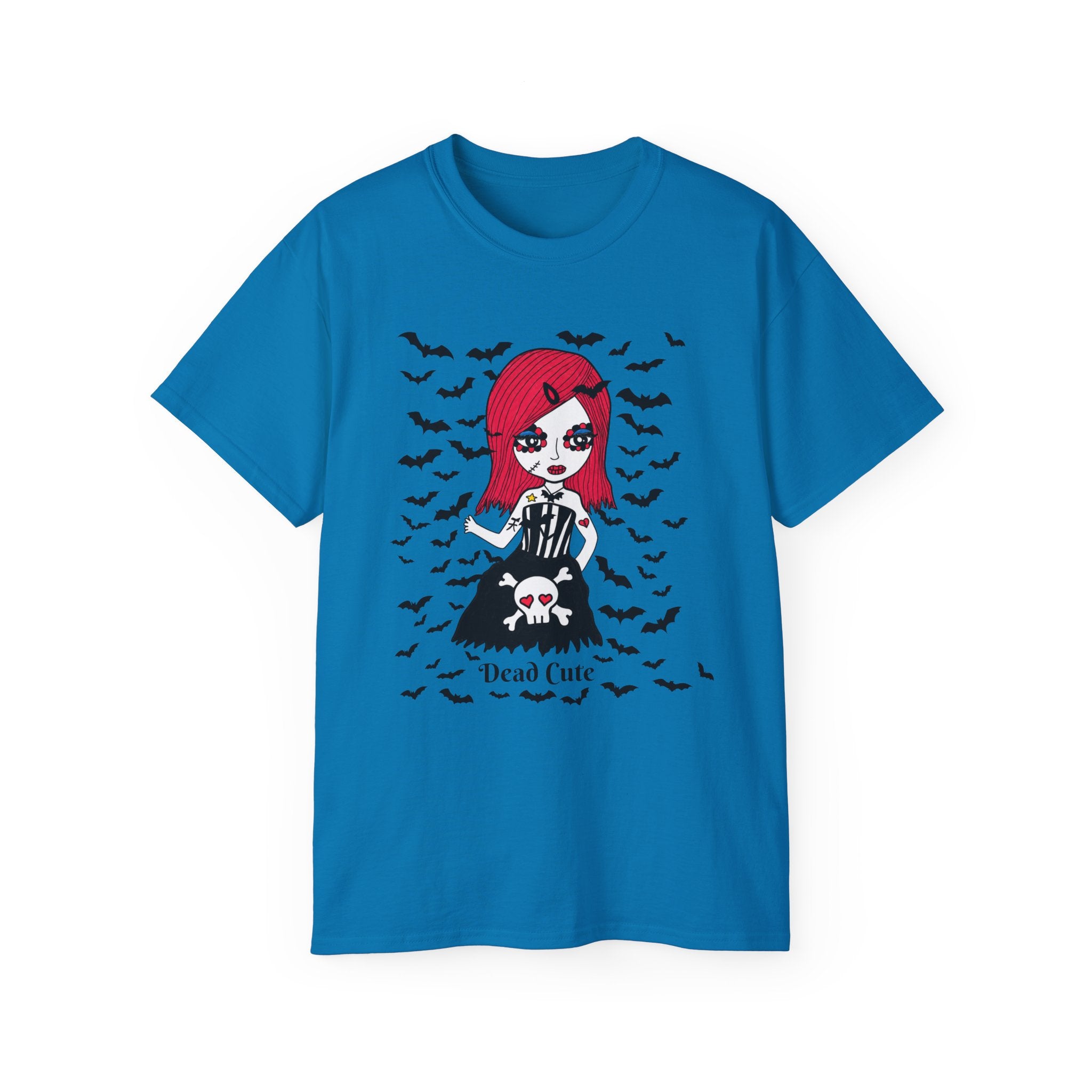 Dead Cute Goth Girl T-Shirt — Red-Haired Girl with Bats