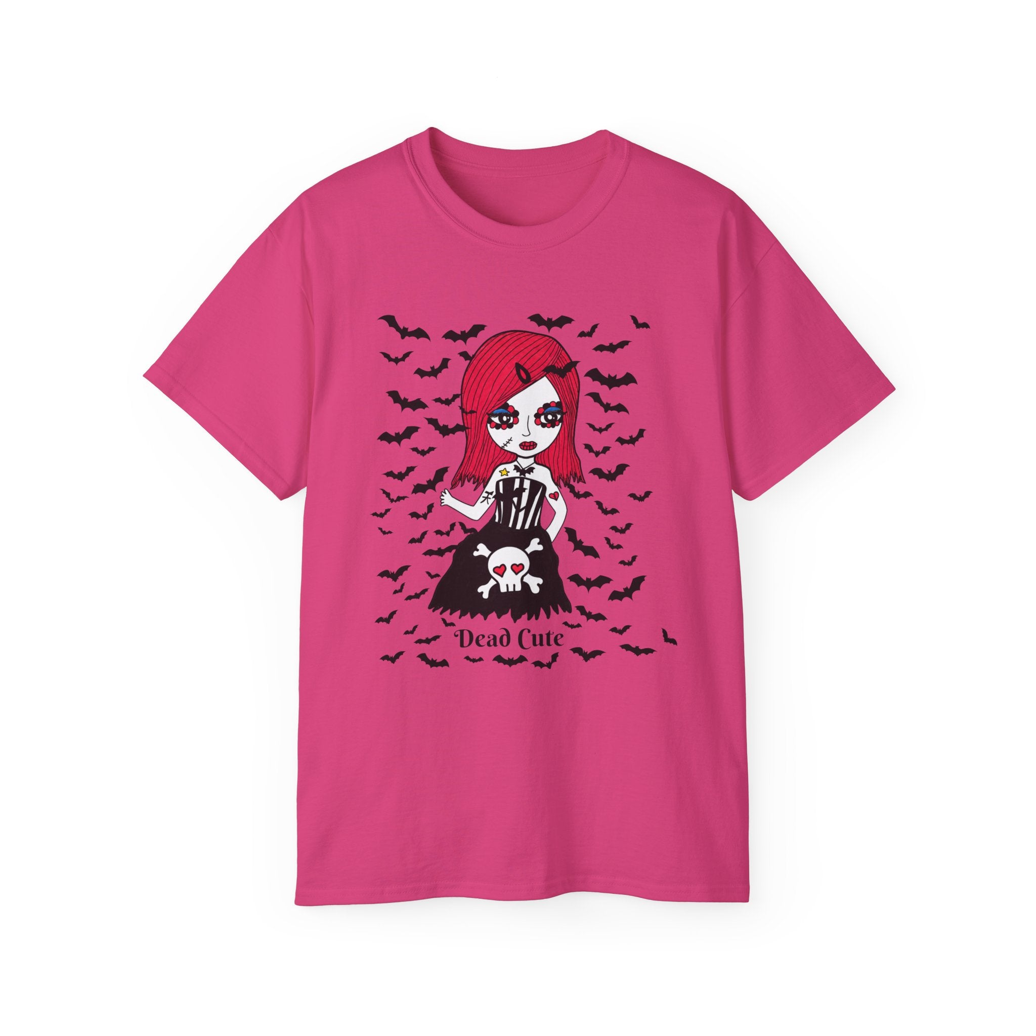 Dead Cute Goth Girl T-Shirt — Red-Haired Girl with Bats