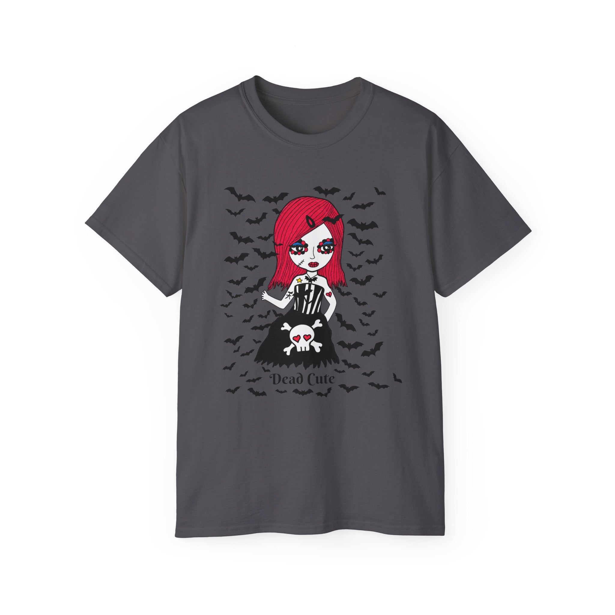 Dead Cute Goth Girl T-Shirt — Red-Haired Girl with Bats