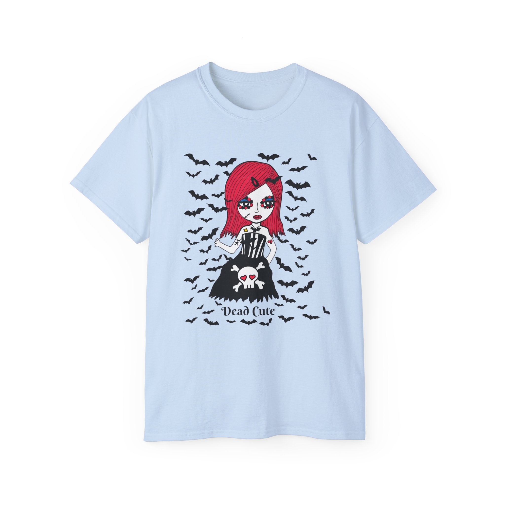 Dead Cute Goth Girl T-Shirt — Red-Haired Girl with Bats